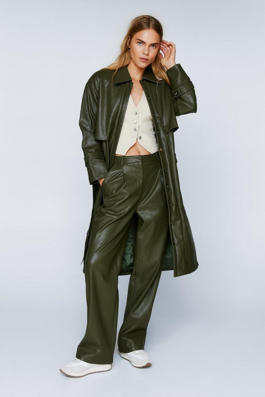 Pocket Detail Faux Leather Trench Coat